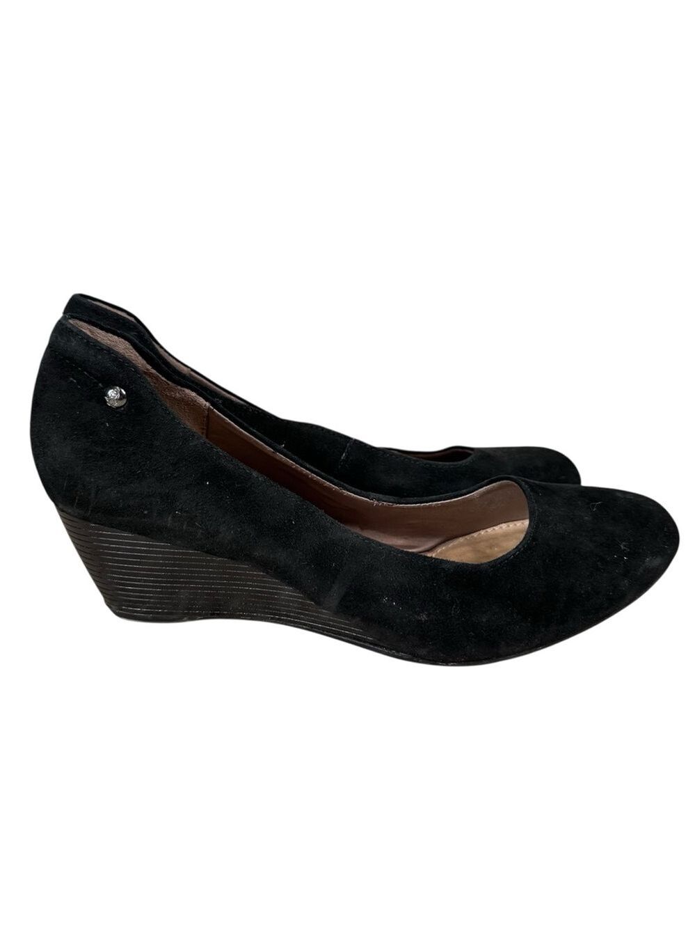 Hush Puppies Black Suede Wedge Pumps Size 10 Comfortcore Workwear Chiccore